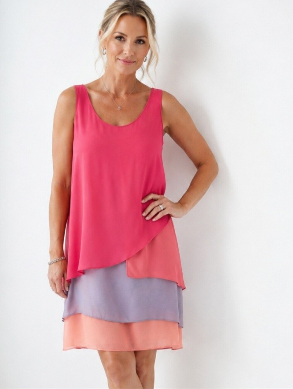Max and Cleo Color Block Layered Sleeveless dress Haley In Summer Shades